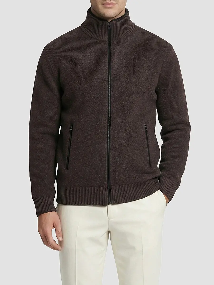 Gorski Men's Knit Jacket with Detachable Select Shearling Lamb Collar | Thumbnail 3