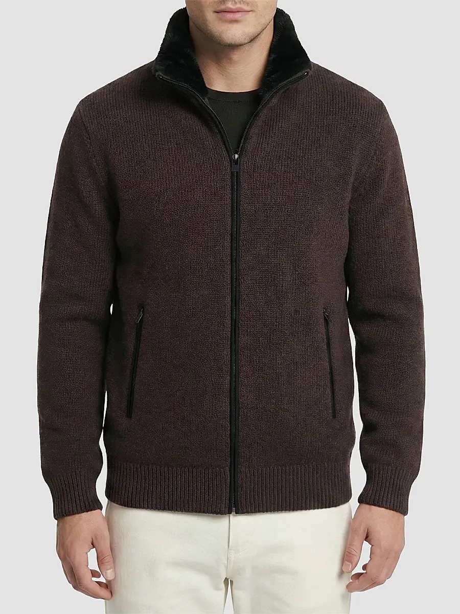 Gorski Men's Knit Jacket with Detachable Select Shearling Lamb Collar | Thumbnail 6