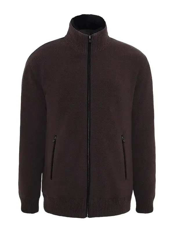 Men's Knit Jacket with Detachable Select Shearling Lamb Collar Men's Knit Jacket with Detachable Select Shearling Lamb Collar