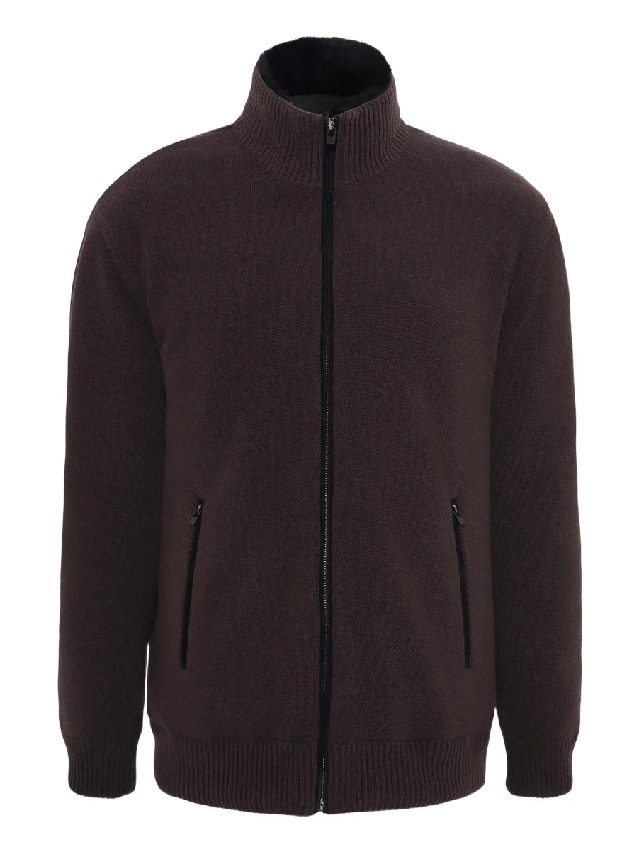 Gorski Men's Knit Jacket with Detachable Select Shearling Lamb Collar