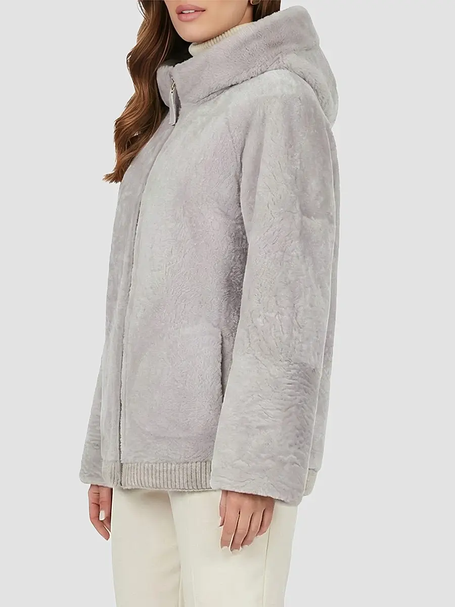 Gorski Women's Textured Shearling Lamb Coat with Hood - Beige | Thumbnail 4 Gorski Women's Textured Shearling Lamb Coat with Hood - Beige | Thumbnail 4