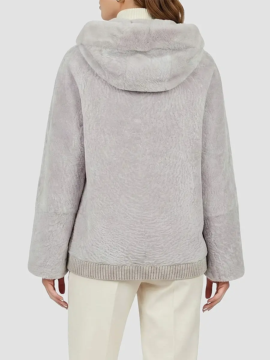 Gorski Women's Textured Shearling Lamb Coat with Hood - Beige | Thumbnail 5 Gorski Women's Textured Shearling Lamb Coat with Hood - Beige | Thumbnail 5