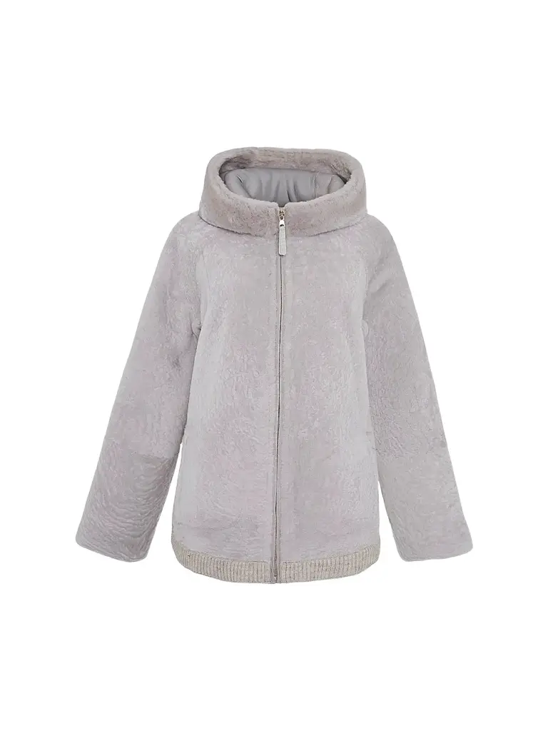 Gorski Women's Textured Shearling Lamb Coat with Hood - Beige - Size Large | Image 1 Gorski Women's Textured Shearling Lamb Coat with Hood - Beige - Size Large | Image 1