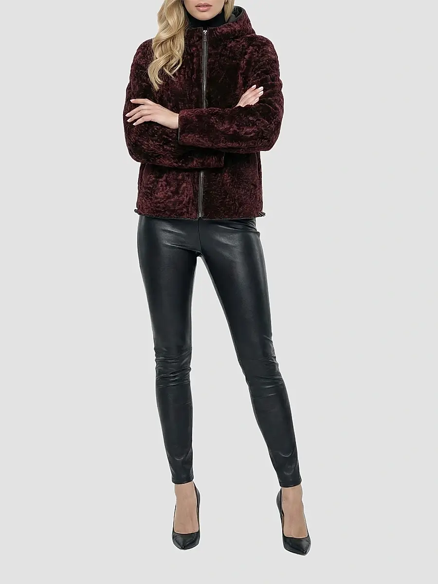 Gorski Women's Textured Shearling Lamb Jacket, Hood | Thumbnail 2 Gorski Women's Textured Shearling Lamb Jacket, Hood | Thumbnail 2
