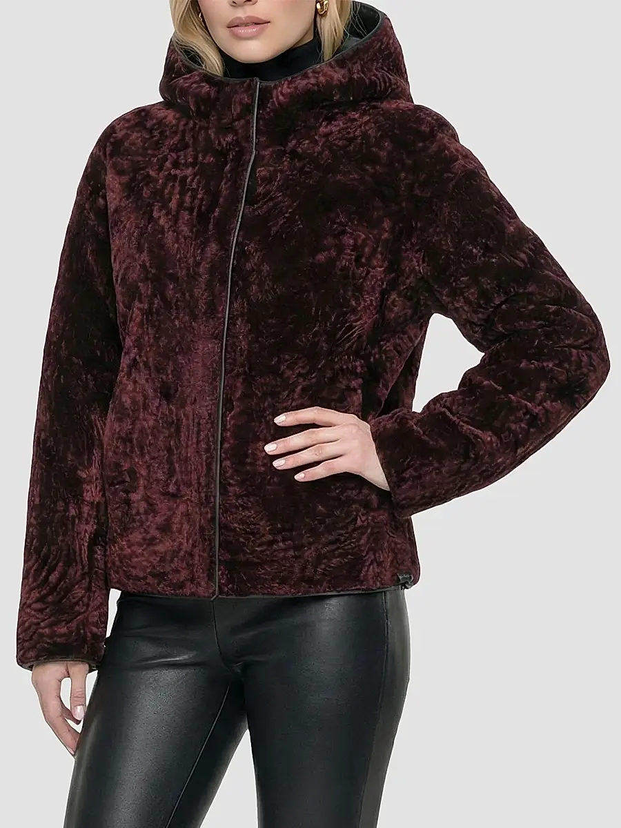 Gorski Women's Textured Shearling Lamb Jacket, Hood | Thumbnail 4 Gorski Women's Textured Shearling Lamb Jacket, Hood | Thumbnail 4