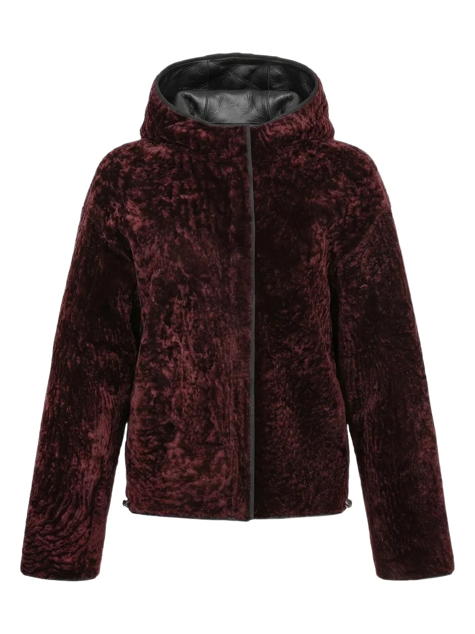 Women's Textured Shearling Lamb Jacket, Hood Women's Textured Shearling Lamb Jacket, Hood