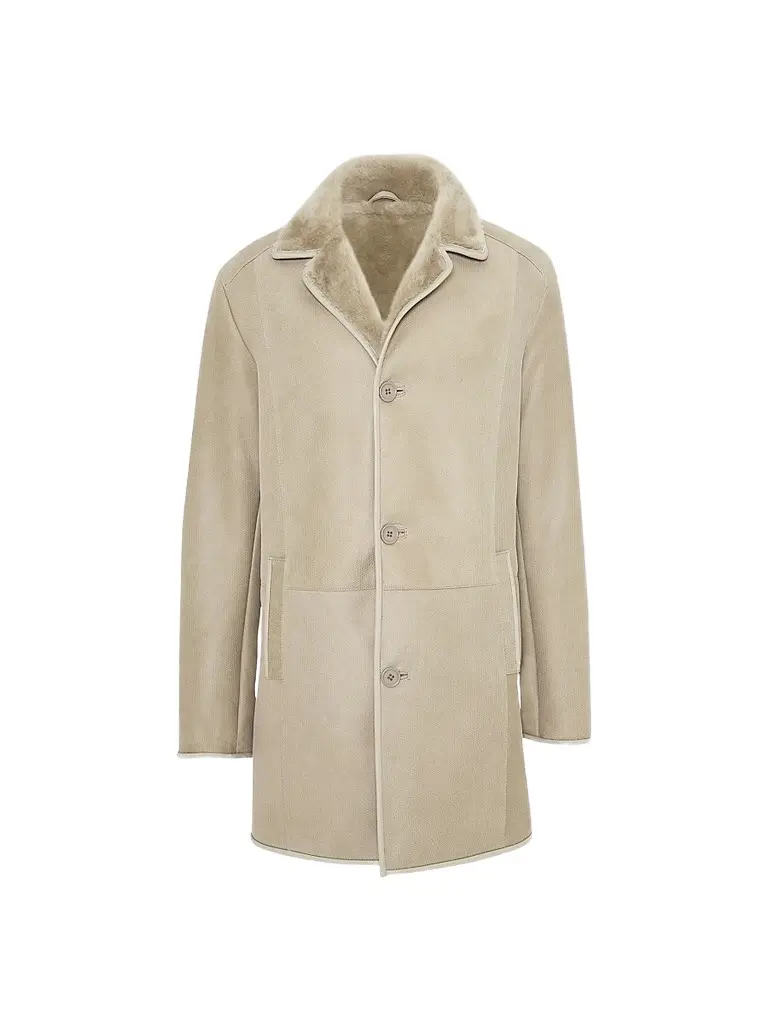 Gorski Men's Embossed Merino Shearling Lamb Stroller Coat - Latte | Image 1 Gorski Men's Embossed Merino Shearling Lamb Stroller Coat - Latte | Image 1
