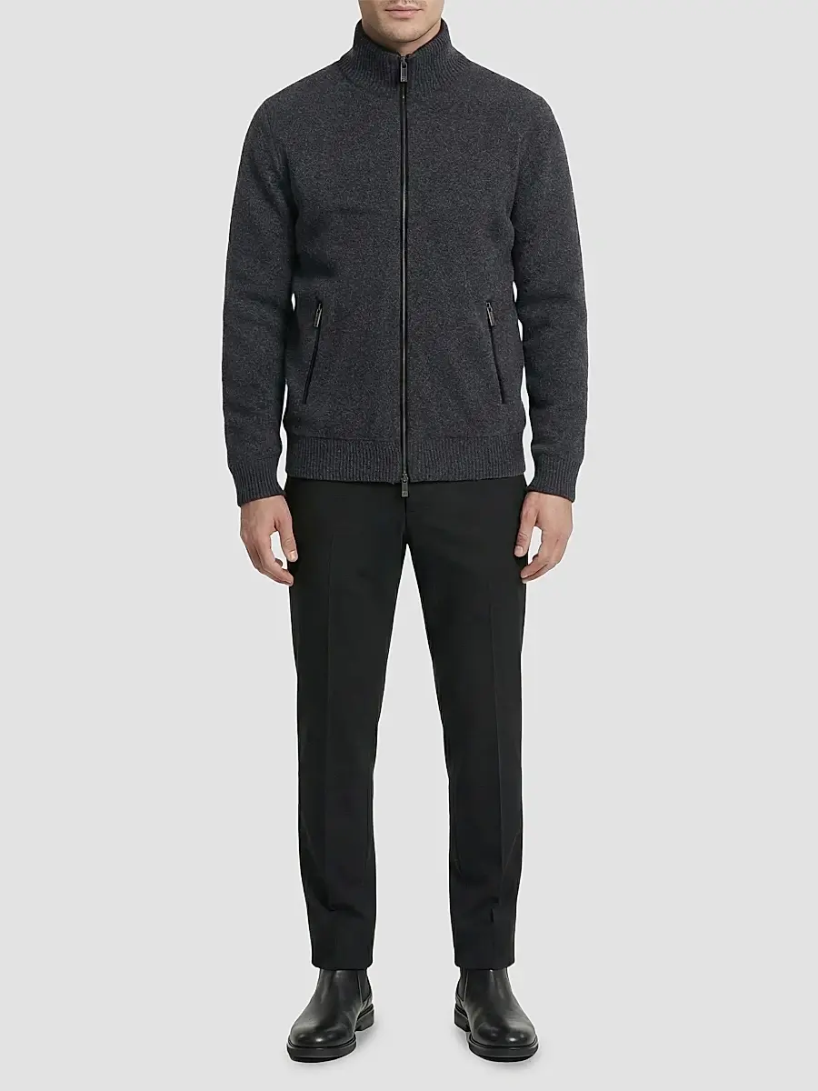 Gorski Men's Knit Jacket with Detachable Select Shearling Lamb Collar | Thumbnail 2