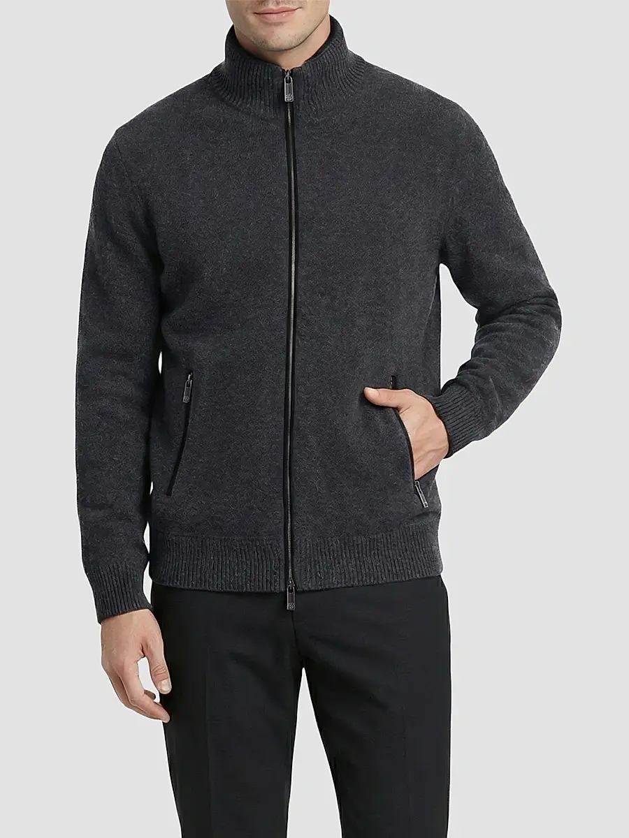 Gorski Men's Knit Jacket with Detachable Select Shearling Lamb Collar | Thumbnail 3