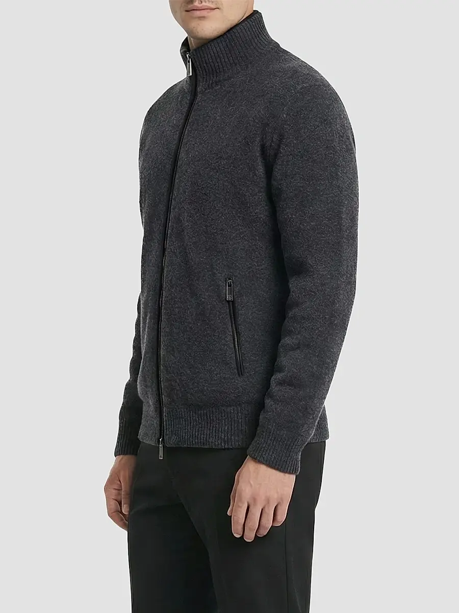 Gorski Men's Knit Jacket with Detachable Select Shearling Lamb Collar | Thumbnail 4
