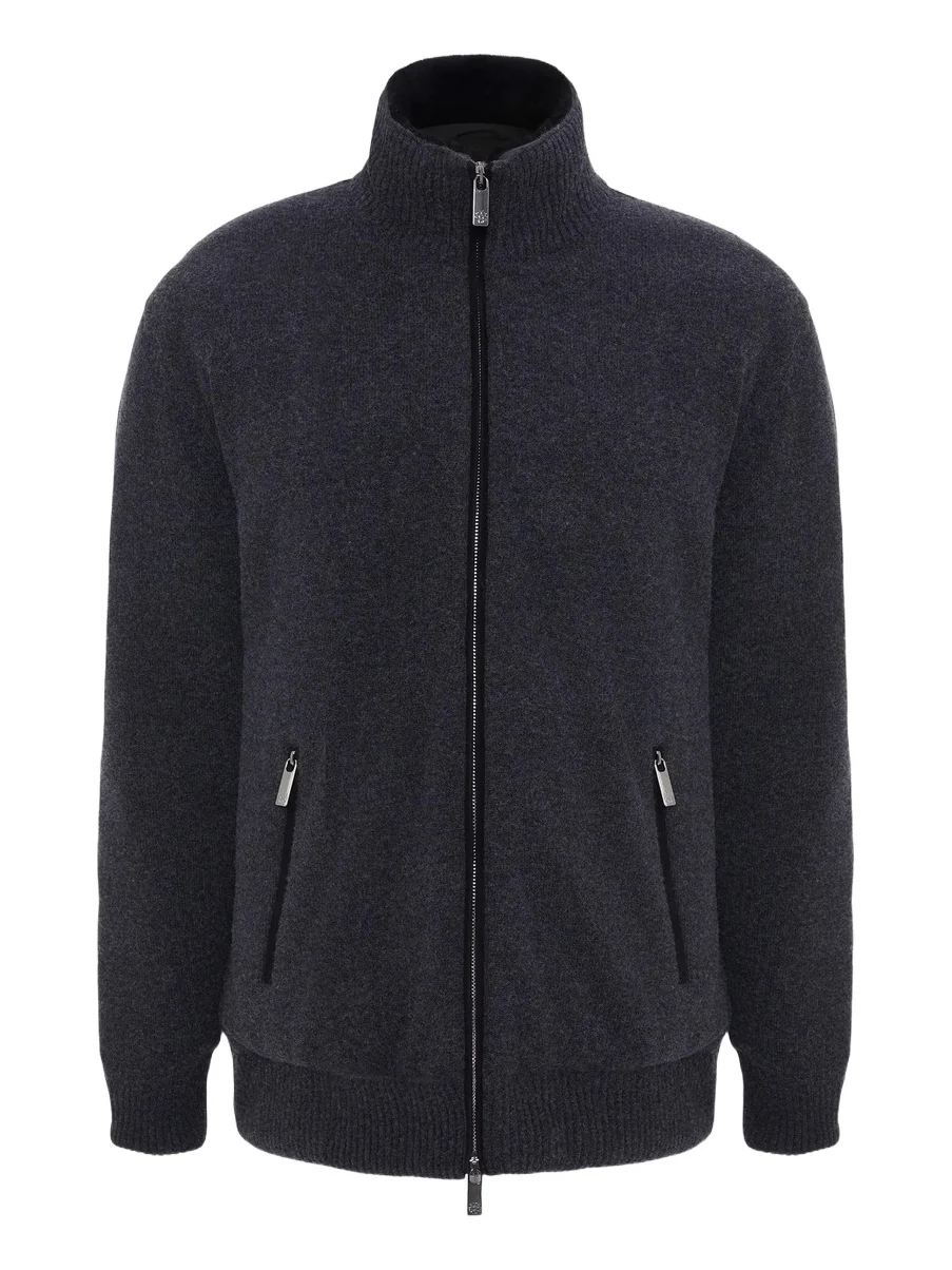 Gorski Men's Knit Jacket with Detachable Select Shearling Lamb Collar