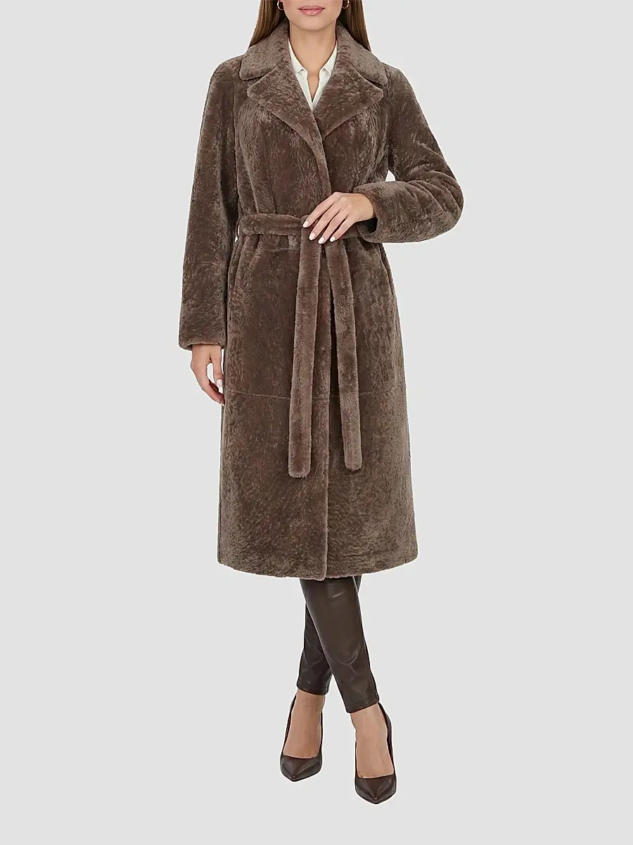 Gorski Women's Textured Shearling Lamb Coat, Belt | Thumbnail 2 Gorski Women's Textured Shearling Lamb Coat, Belt | Thumbnail 2