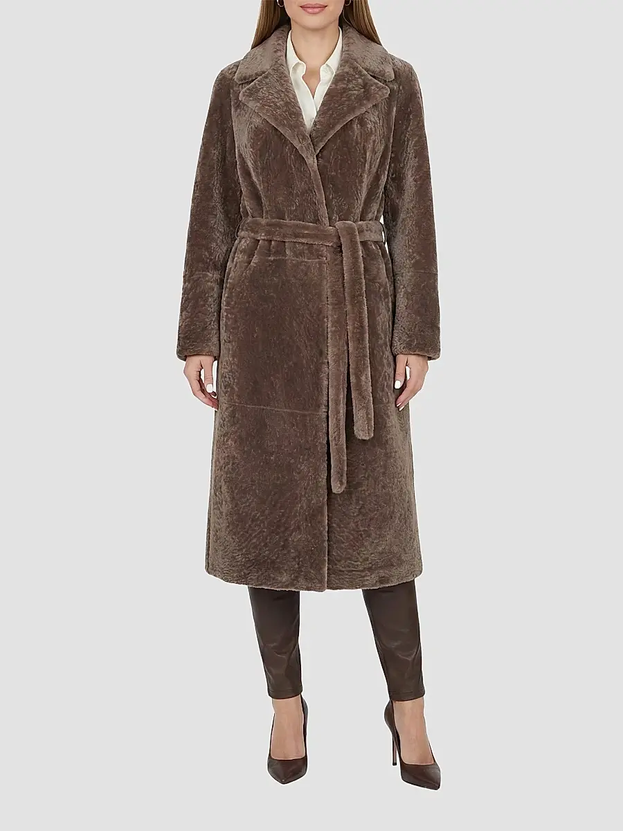 Gorski Women's Textured Shearling Lamb Coat, Belt | Thumbnail 3 Gorski Women's Textured Shearling Lamb Coat, Belt | Thumbnail 3