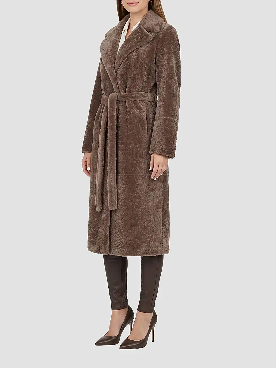 Gorski Women's Textured Shearling Lamb Coat, Belt | Thumbnail 4 Gorski Women's Textured Shearling Lamb Coat, Belt | Thumbnail 4
