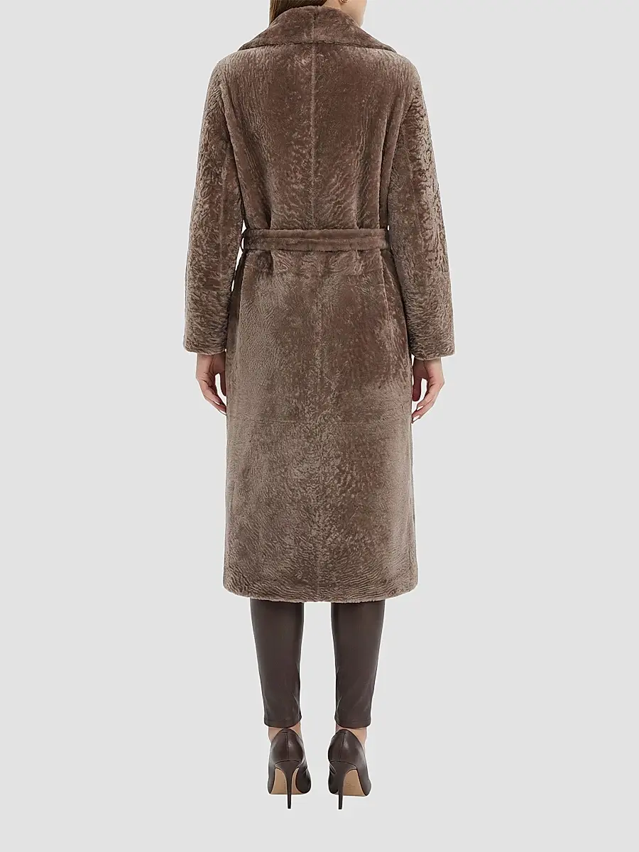 Gorski Women's Textured Shearling Lamb Coat, Belt | Thumbnail 5 Gorski Women's Textured Shearling Lamb Coat, Belt | Thumbnail 5