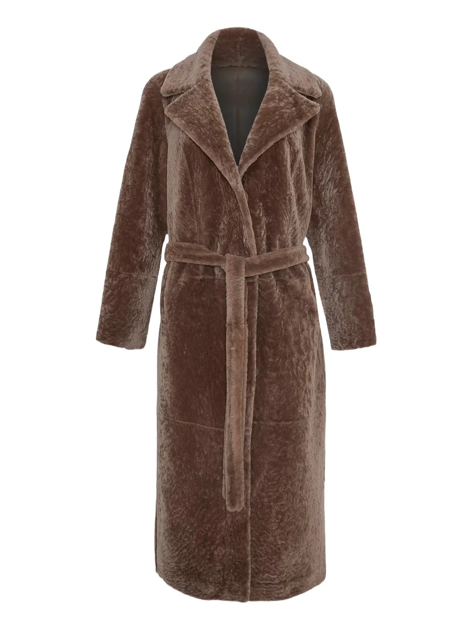 Women's Textured Shearling Lamb Coat, Belt Women's Textured Shearling Lamb Coat, Belt