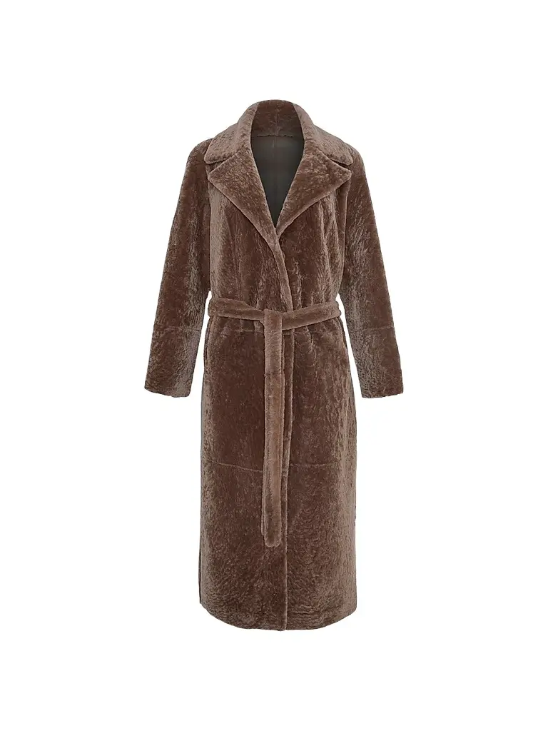 Gorski Women's Textured Shearling Lamb Coat, Belt