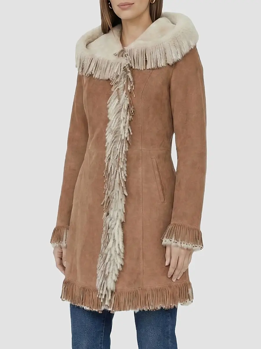 Gorski Women's Merino Shearling Lamb Parka with Fringes, Suede Finish | Thumbnail 4