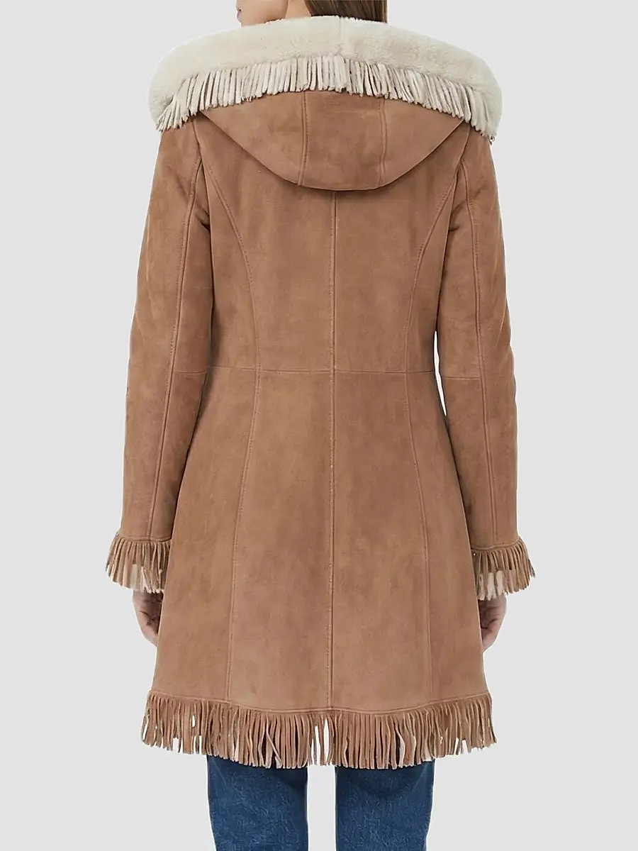 Gorski Women's Merino Shearling Lamb Parka with Fringes, Suede Finish | Thumbnail 5