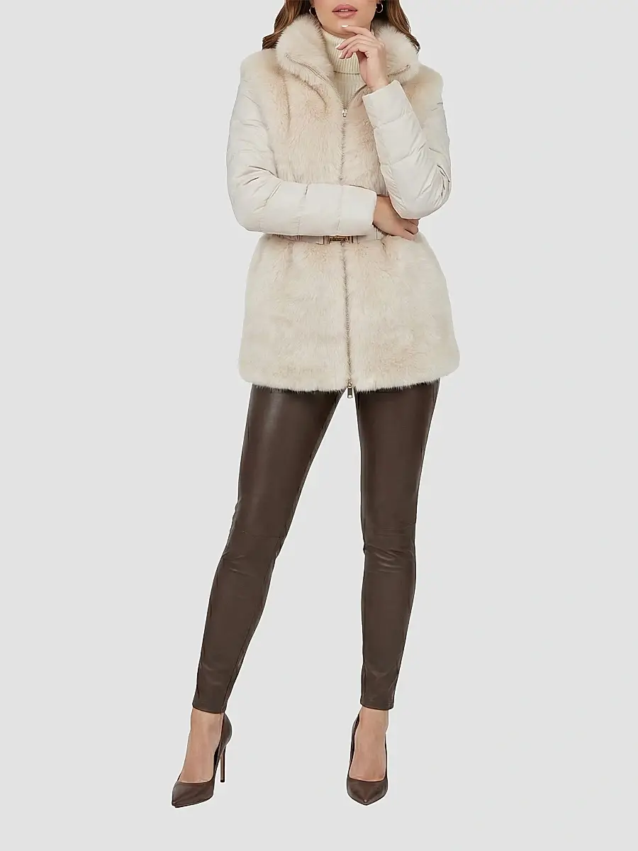 Gorski Women's Select Shearling Lamb Jacket with Quilted Sleeves and Back, Belt - Palomino | Thumbnail 2 Gorski Women's Select Shearling Lamb Jacket with Quilted Sleeves and Back, Belt - Palomino | Thumbnail 2