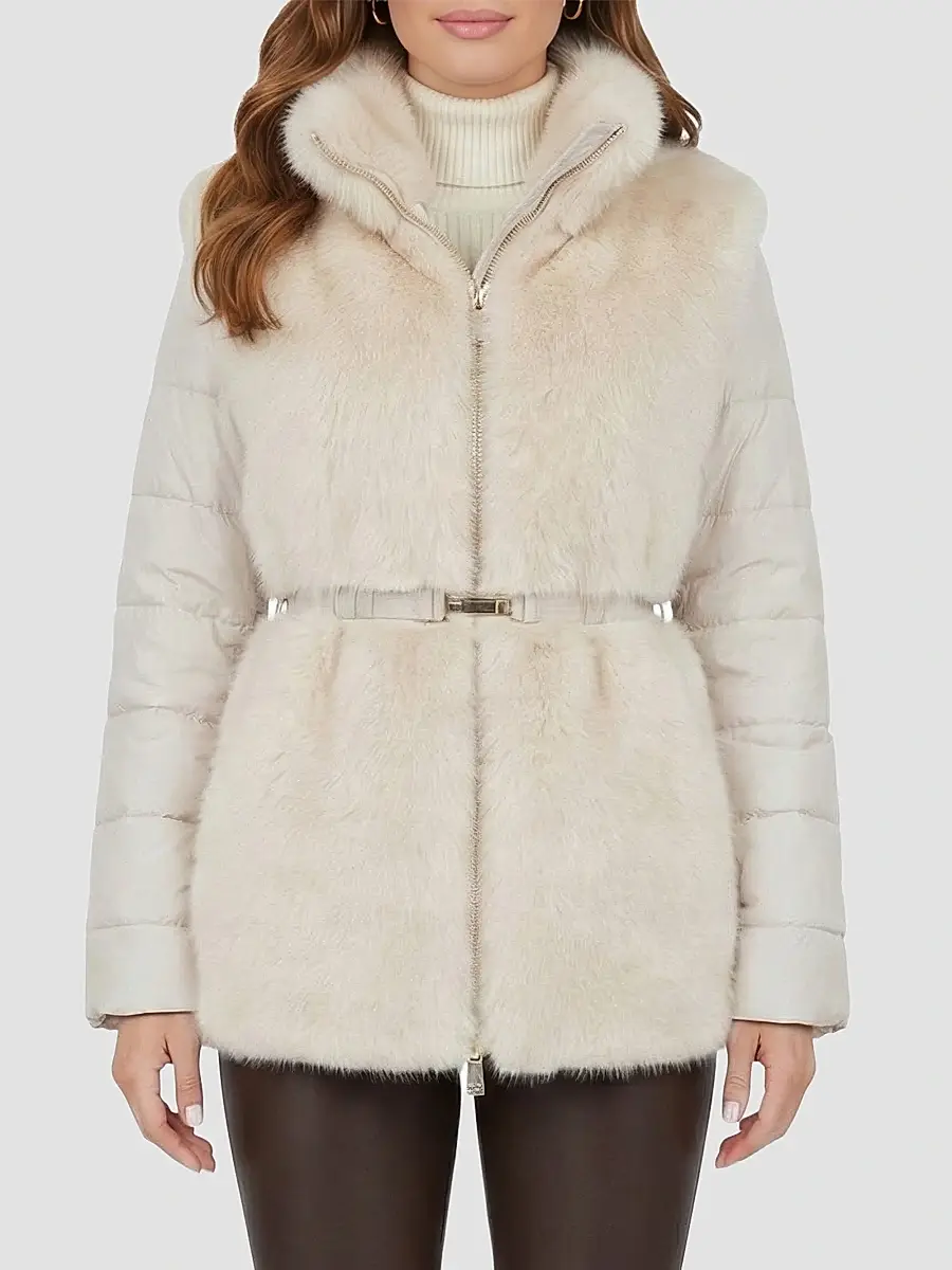 Gorski Women's Select Shearling Lamb Jacket with Quilted Sleeves and Back, Belt - Palomino | Thumbnail 3 Gorski Women's Select Shearling Lamb Jacket with Quilted Sleeves and Back, Belt - Palomino | Thumbnail 3