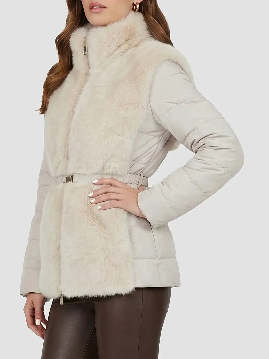 Gorski Women's Select Shearling Lamb Jacket with Quilted Sleeves and Back, Belt - Palomino | Thumbnail 4 Gorski Women's Select Shearling Lamb Jacket with Quilted Sleeves and Back, Belt - Palomino | Thumbnail 4