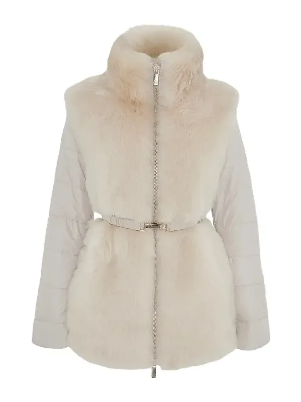 Gorski Women's Select Shearling Lamb Jacket with Quilted Sleeves and Back, Belt - Palomino