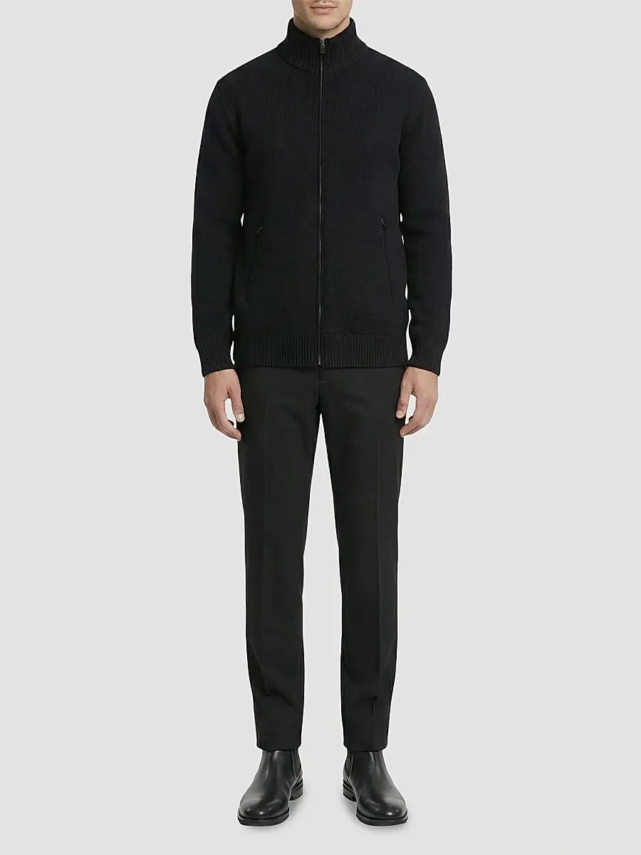 Gorski Men's Knit Jacket with Detachable Select Shearling Lamb Collar | Thumbnail 2