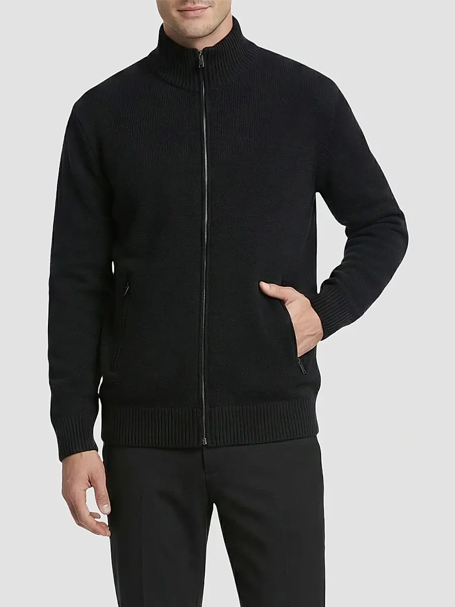 Gorski Men's Knit Jacket with Detachable Select Shearling Lamb Collar | Thumbnail 3