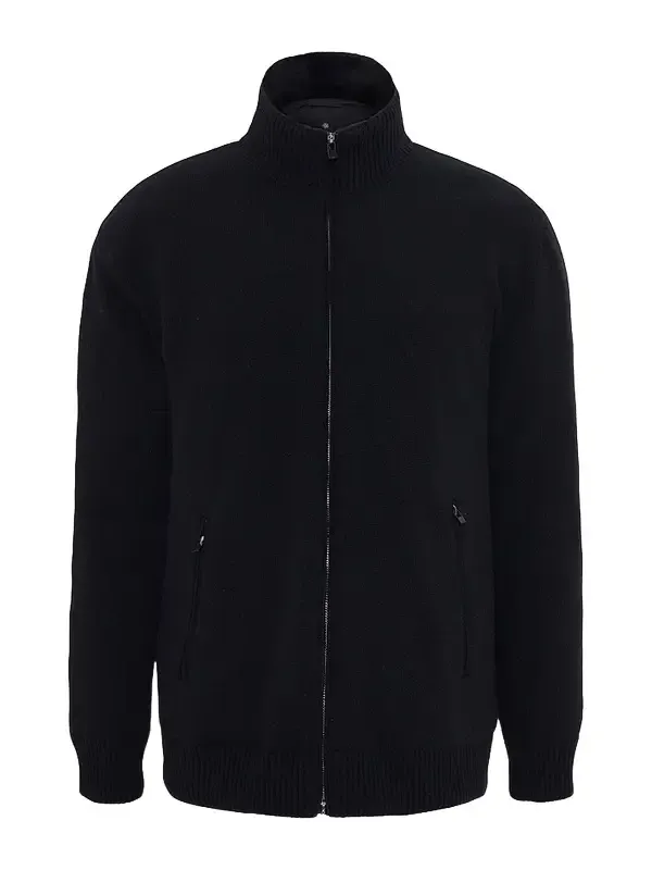 Men's Knit Jacket with Detachable Select Shearling Lamb Collar Men's Knit Jacket with Detachable Select Shearling Lamb Collar