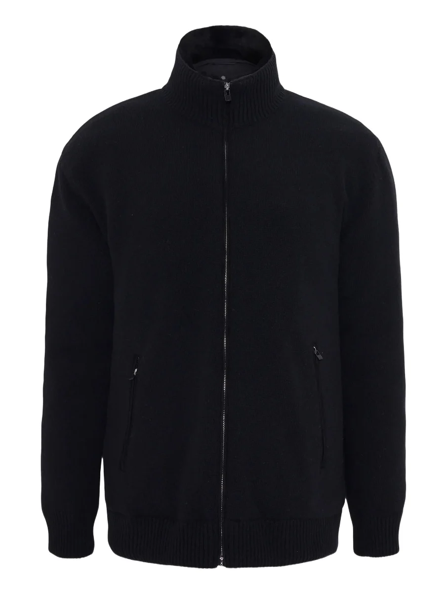 Men's Knit Jacket with Detachable Select Shearling Lamb Collar Men's Knit Jacket with Detachable Select Shearling Lamb Collar
