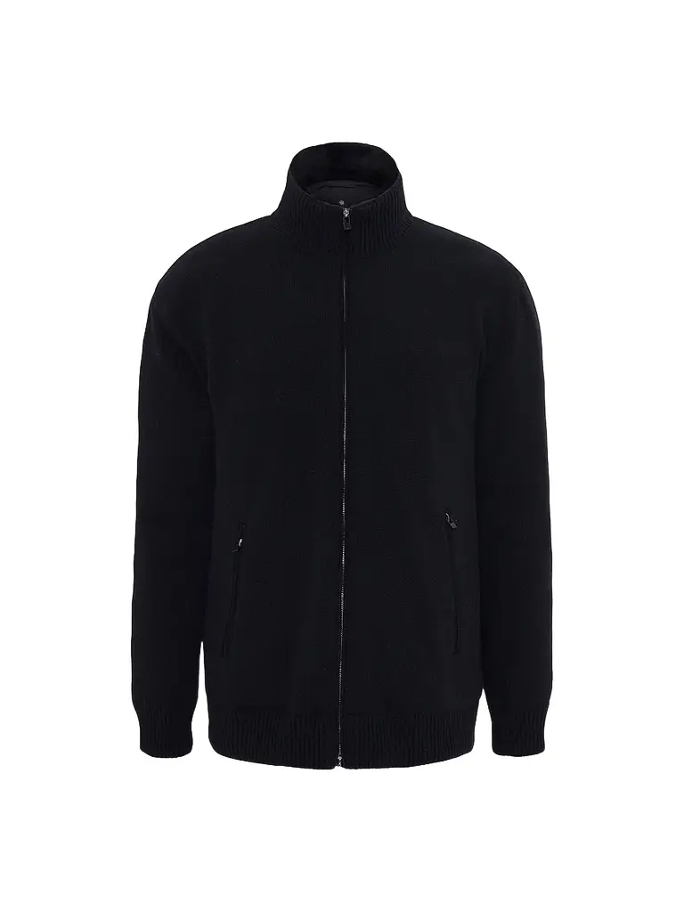Gorski Men's Knit Jacket with Detachable Select Shearling Lamb Collar - Black | Image 1 Gorski Men's Knit Jacket with Detachable Select Shearling Lamb Collar - Black | Image 1
