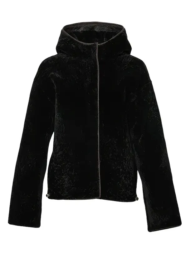 Women's Textured Shearling Lamb Jacket, Hood