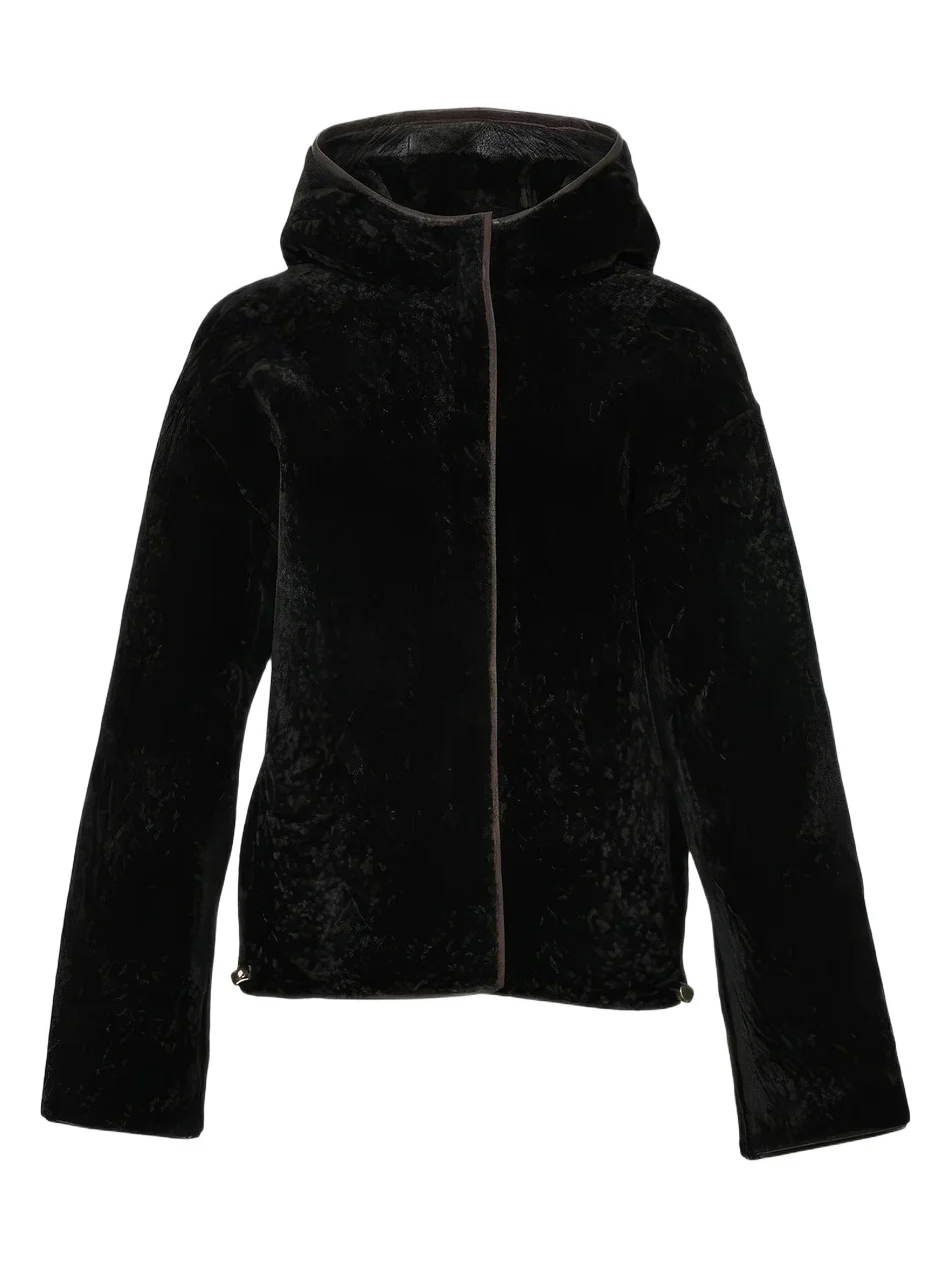 Women's Textured Shearling Lamb Jacket, Hood