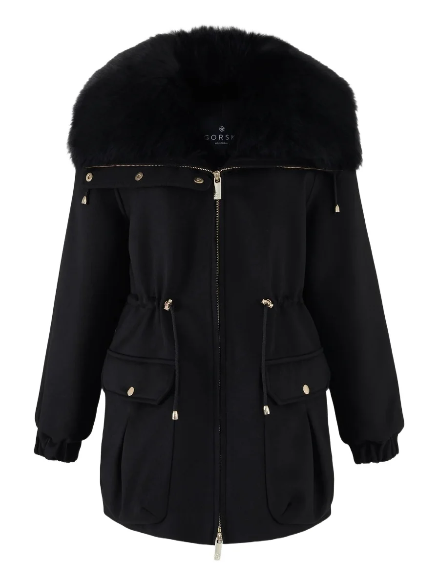 Women's Zip Coat with Detachable Lamb Collar