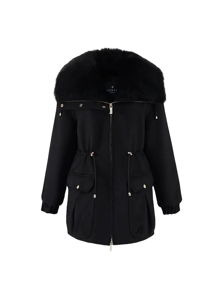 Gorski Women's Zip Coat with Detachable Lamb Collar - Black | Image 1 Gorski Women's Zip Coat with Detachable Lamb Collar - Black | Image 1