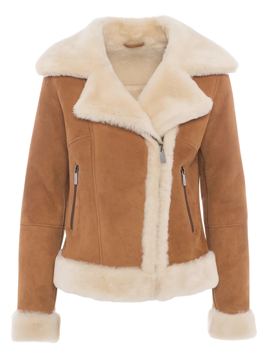 Gorski Women's Merino Lamb Moto Zip Jacket