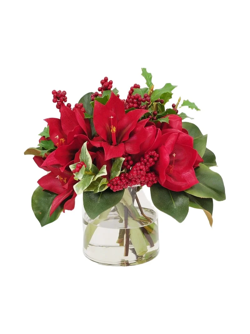 Winward Home Holiday Amaryllis & Holly In Vase