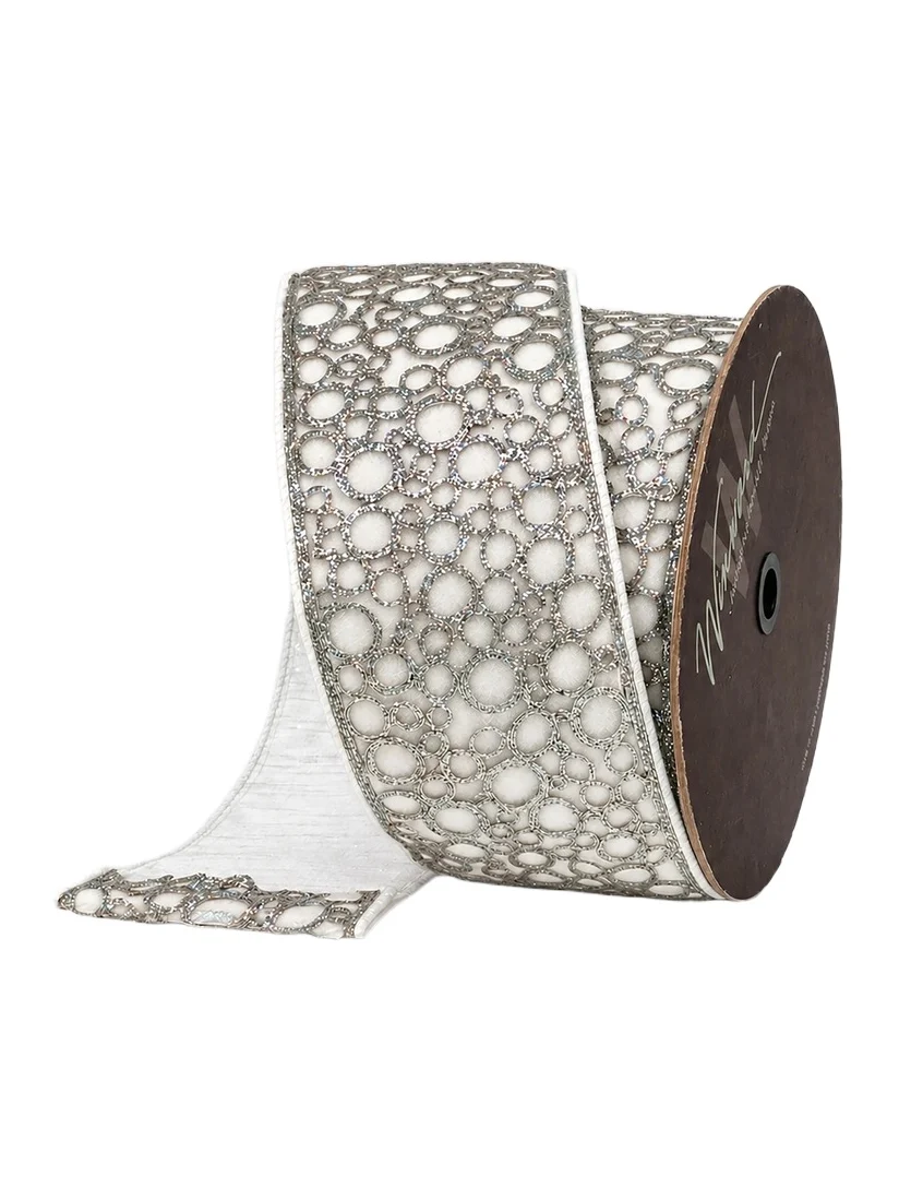 Winward Home White Velvet & Glitter Circle Ribbon