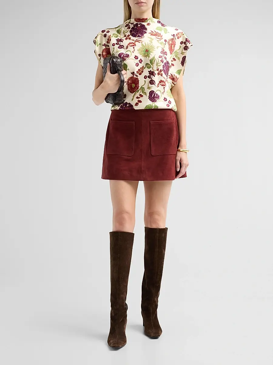TANYA TAYLOR Women's Adrien Floral Satin Flutter-Sleeve Top | Thumbnail 2