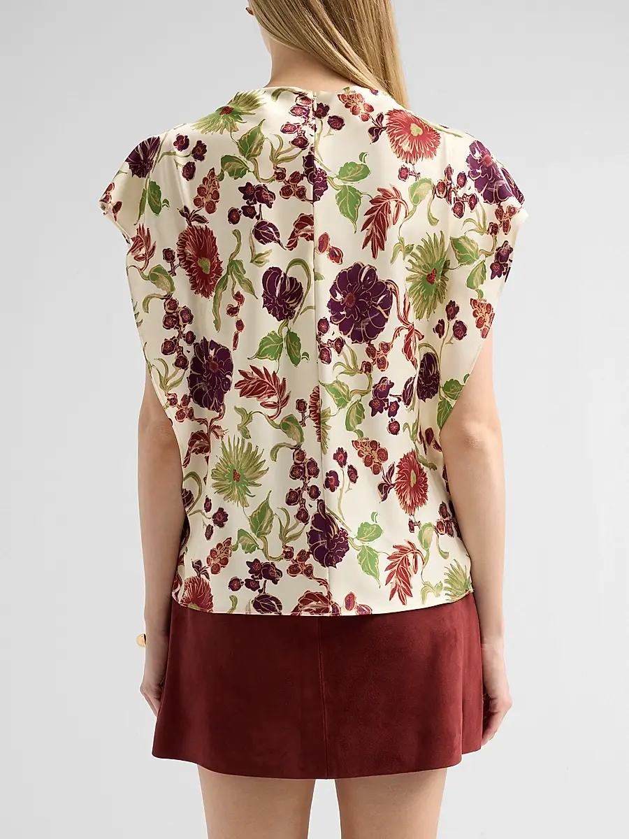 TANYA TAYLOR Women's Adrien Floral Satin Flutter-Sleeve Top | Thumbnail 3