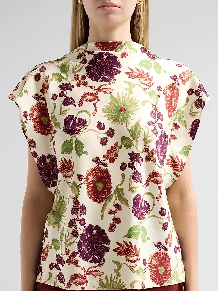 TANYA TAYLOR Women's Adrien Floral Satin Flutter-Sleeve Top | Thumbnail 5
