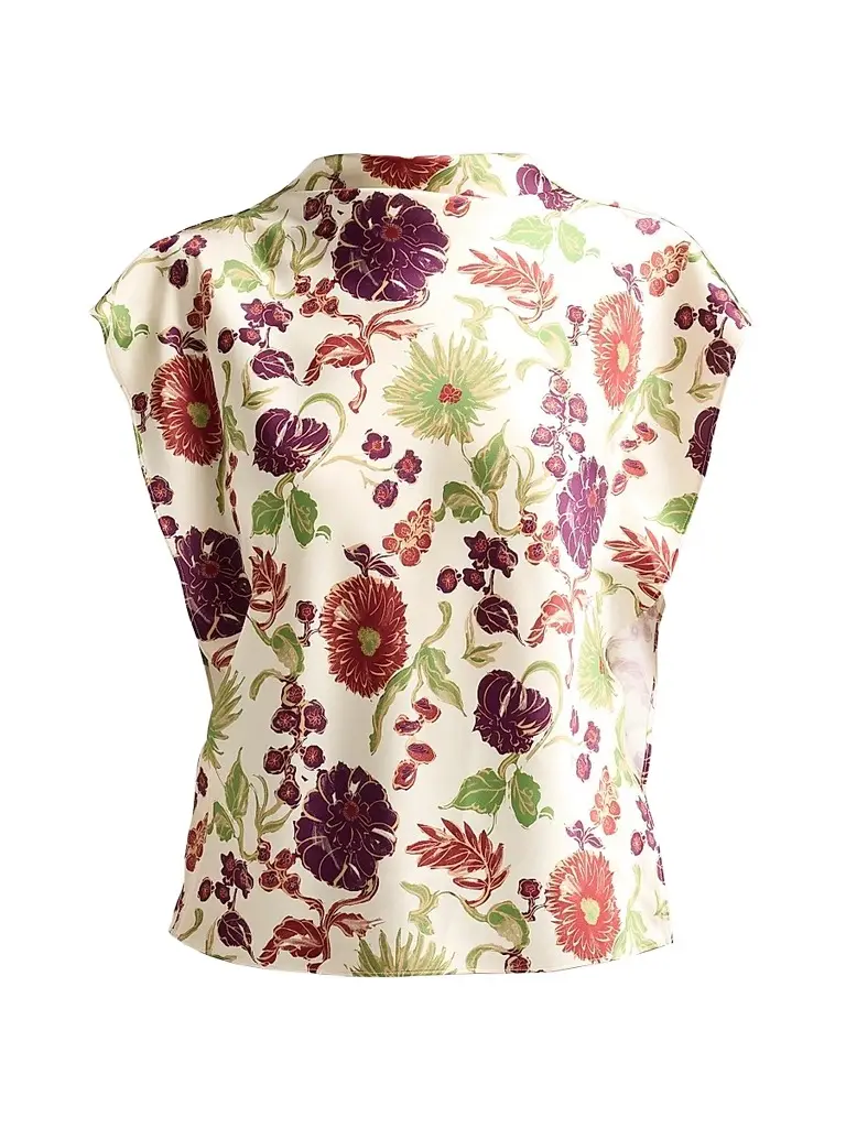 TANYA TAYLOR Women's Adrien Floral Satin Flutter-Sleeve Top