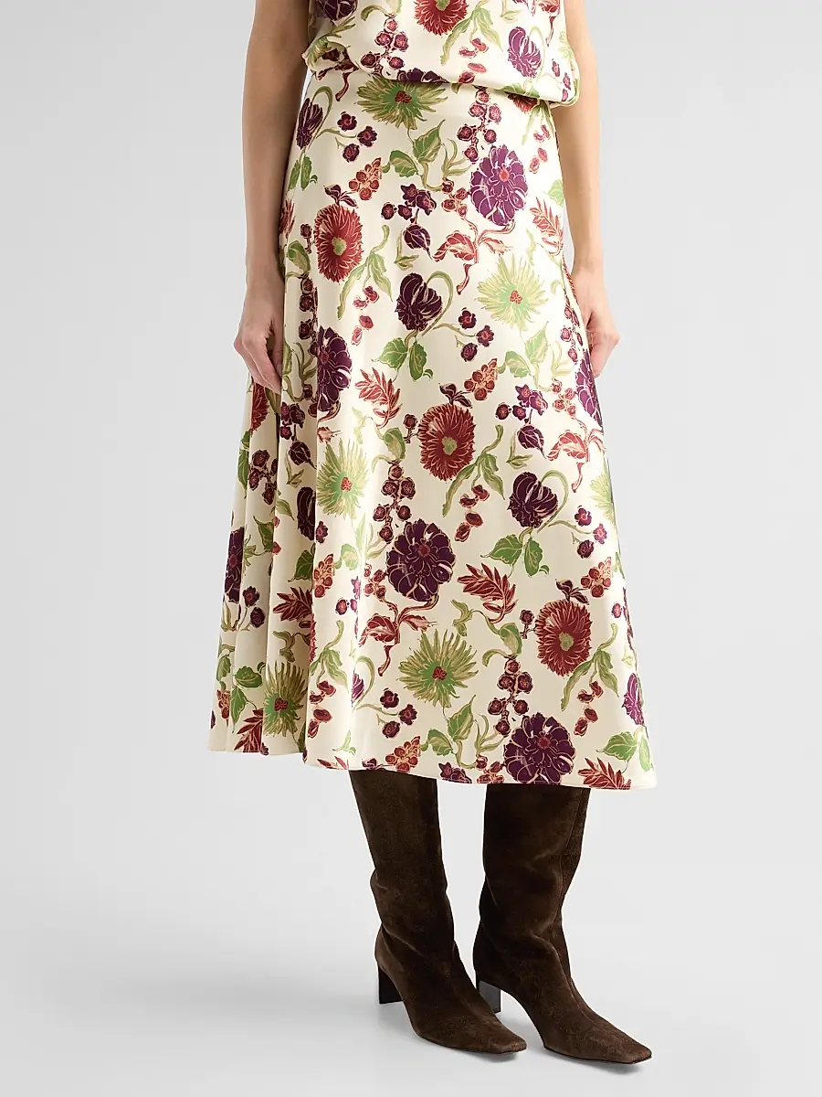 TANYA TAYLOR Women's Beth Floral A-Line Midi Skirt | Thumbnail 4