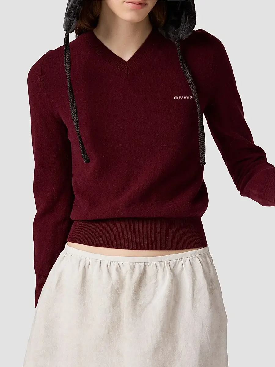 Miu Miu Women's V-Neck Wool Cardigan | Thumbnail 6