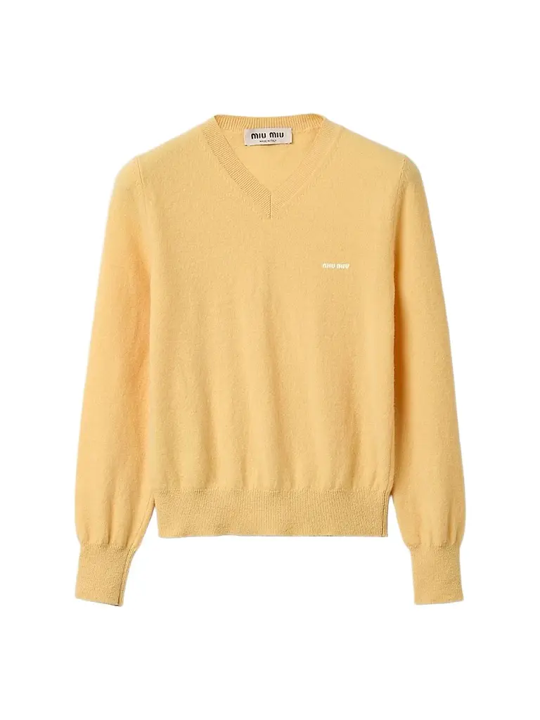 Miu Miu Women's V-Neck Wool Cardigan - Yellow | Image 1 Miu Miu Women's V-Neck Wool Cardigan - Yellow | Image 1