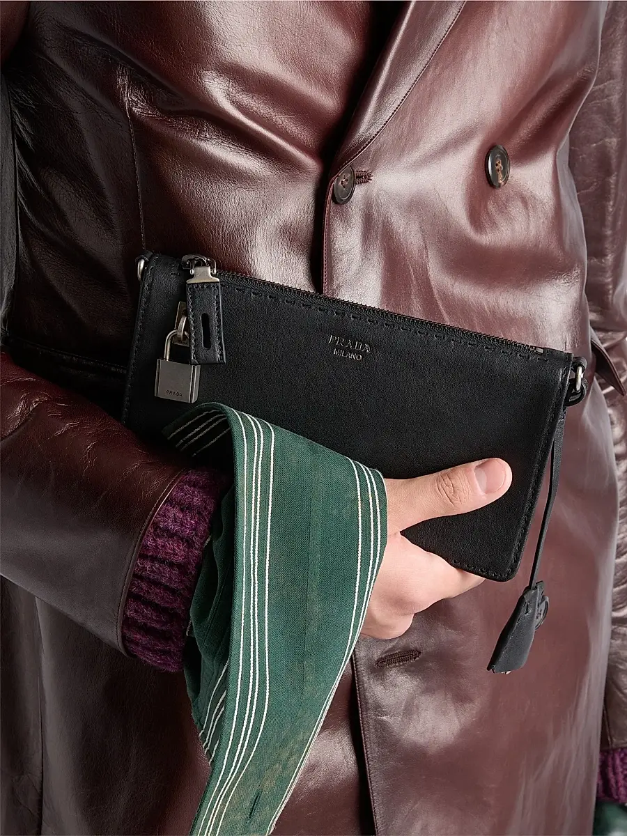 Prada Men's Antiqued Leather Pouch | Thumbnail 8 Prada Men's Antiqued Leather Pouch | Thumbnail 8