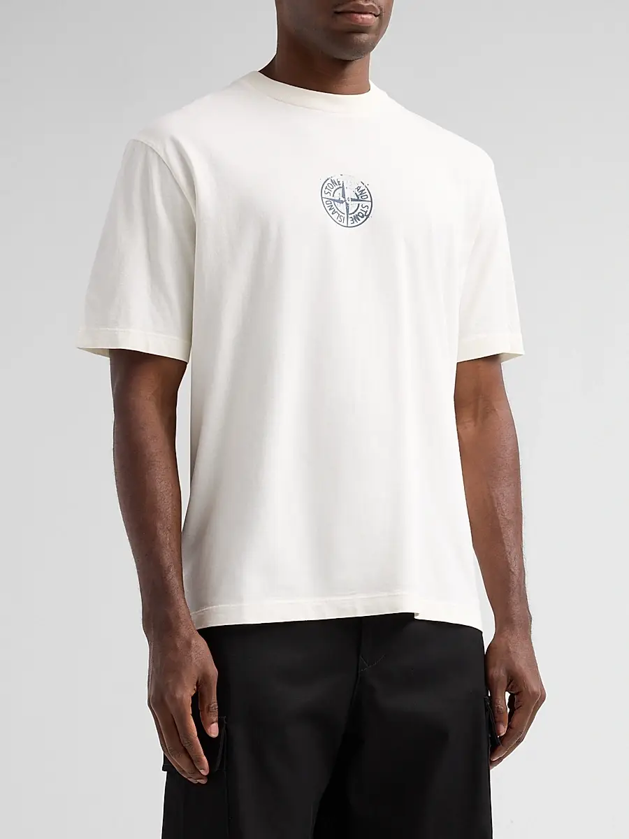 Stone Island Men's Logo Cotton Crewneck T-Shirt | Thumbnail 4 Stone Island Men's Logo Cotton Crewneck T-Shirt | Thumbnail 4