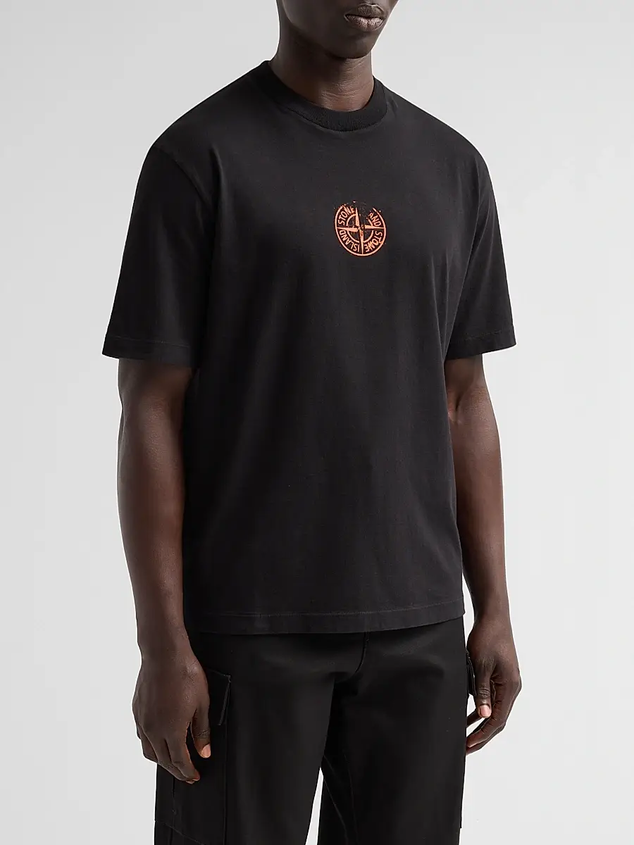 Stone Island Men's Logo Cotton Crewneck T-Shirt | Thumbnail 4 Stone Island Men's Logo Cotton Crewneck T-Shirt | Thumbnail 4