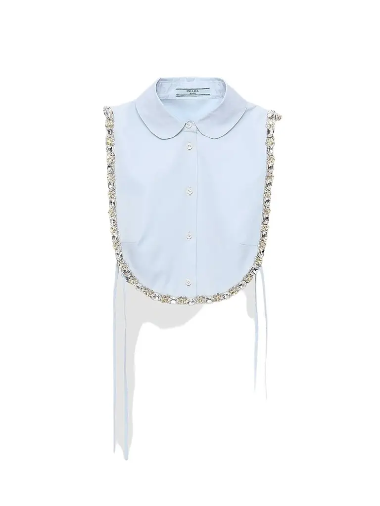 Prada Women's Embroidered Poplin Tie Vest - Blue | Image 1 Prada Women's Embroidered Poplin Tie Vest - Blue | Image 1